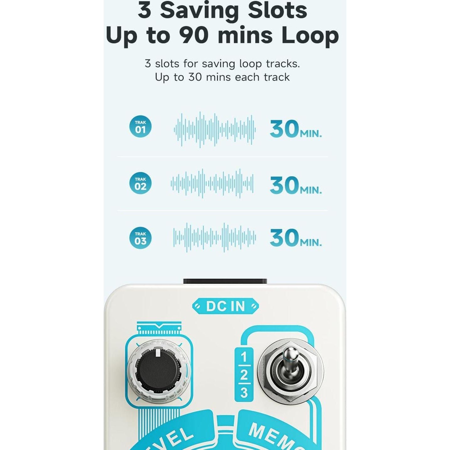 Donner Triple Looper Guitar Pedal, 90 Mins Looping Time Loop Pedal With Screen, 3 Loops Looper Pedal With Unlimited Overdubs Undo/Redo,
