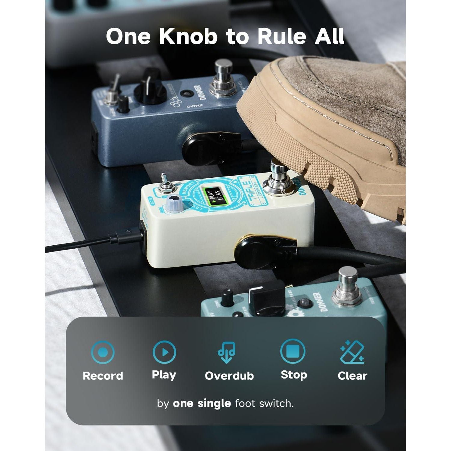 Donner Triple Looper Guitar Pedal, 90 Mins Looping Time Loop Pedal With Screen, 3 Loops Looper Pedal With Unlimited Overdubs Undo/Redo,