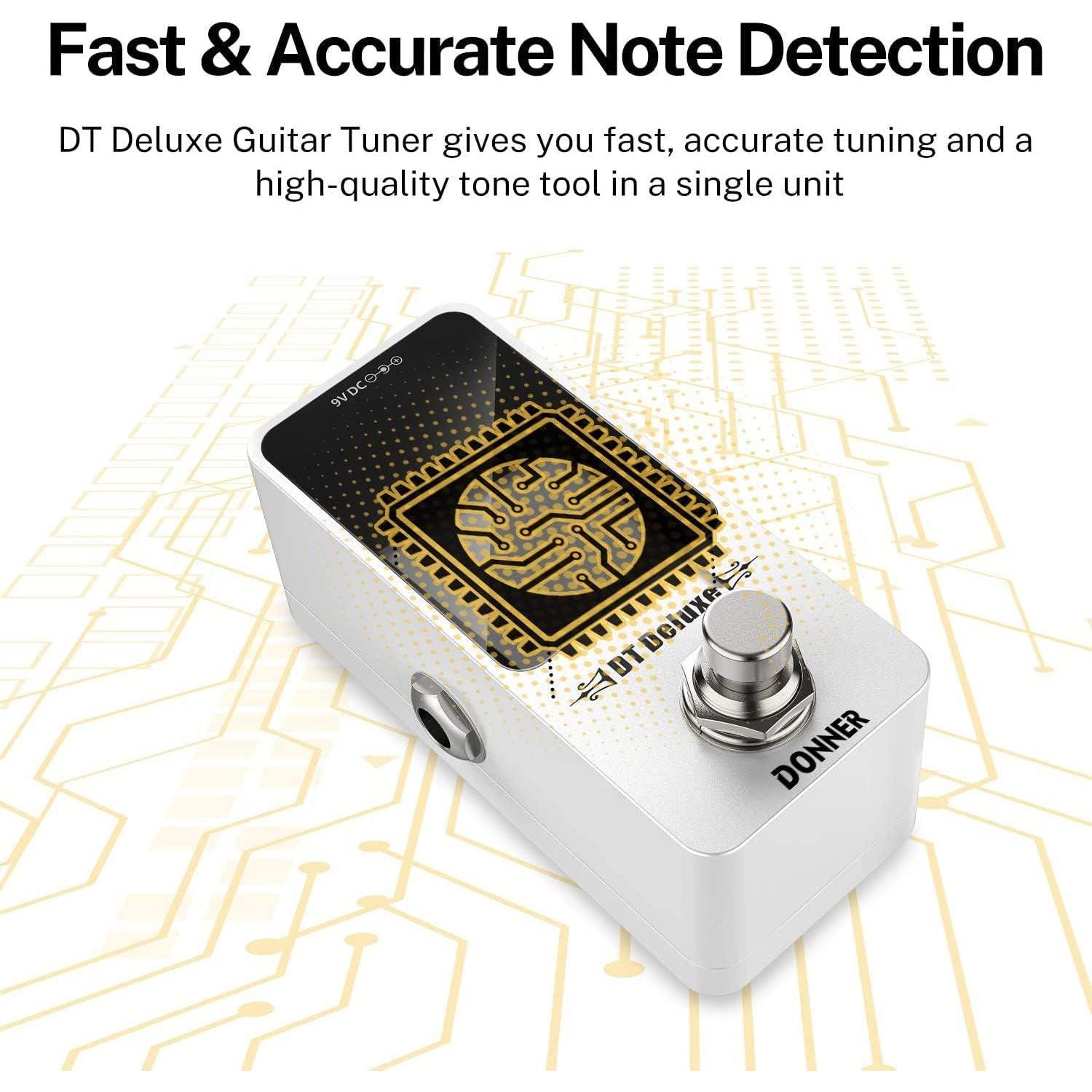 Donner Tuner Pedal, DT Deluxe Chromatic Guitar Tuner Pedal For Electric Guitar And Bass ± 1 Cent USB Or 9V Power Supply True Bypass,