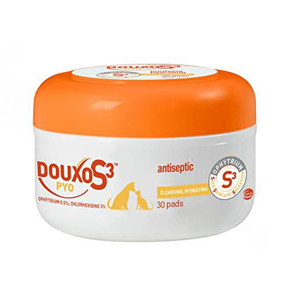 Douxo S3 Pyo Pads 30 Count Contains 3 Percent Chlorhexidine Antiseptic Skin Pads for Bacterial or Yeast Infection Relief