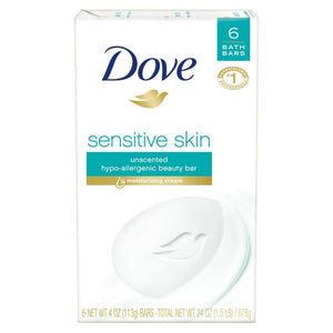 Dove Beauty Bar Sensitive Skin Unscented Hypoallergenic Soap (Pack Of 6) 113g Each,011111611641