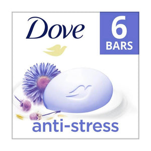 Dove Beauty Bar Anti-Stress Blue Chamomile & Oat Milk Soap (Pack Of 6) 106g Each