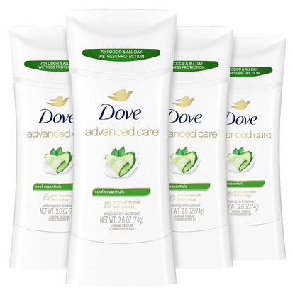 Dove Dove Advanced Care Antiperspirant Deodorant Stick Cool Essentials 4 Ct For Helping Your Skin Barrier Repair After Shaving 72 Hour Odor Control And Sweat Protection With Pro Ceramide Technology 2.6 Oz
