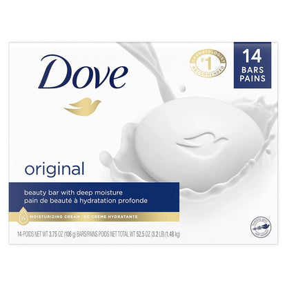 Dove Dove Beauty Bar Gentle Skin Cleanser Moisturizing For Gentle Soft Skin Care Original Made With 1/4 Moisturizing Cream 3.75 Oz, 14 Bars