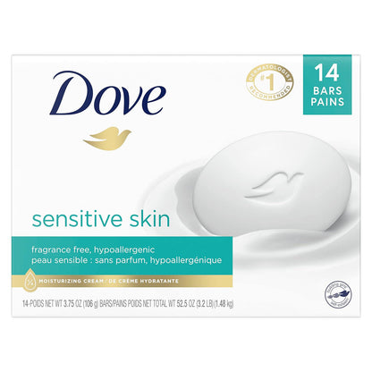 Dove Dove Beauty Bar More Moisturizing Than Bar Soap For Softer Skin, Fragrance-Free, Hypoallergenic Beauty Bar Sensitive Skin With Gentle Cleanser 3.75 Oz 14 Bars