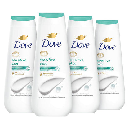 Dove Dove Body Wash Sensitive Skin 4 Count Hypoallergenic, Paraben-Free, Sulfate-Free, Cruelty-Free, Moisturizing Skin Cleanser Effectively Washes Away Bacteria While Nourishing Skin 20 Oz