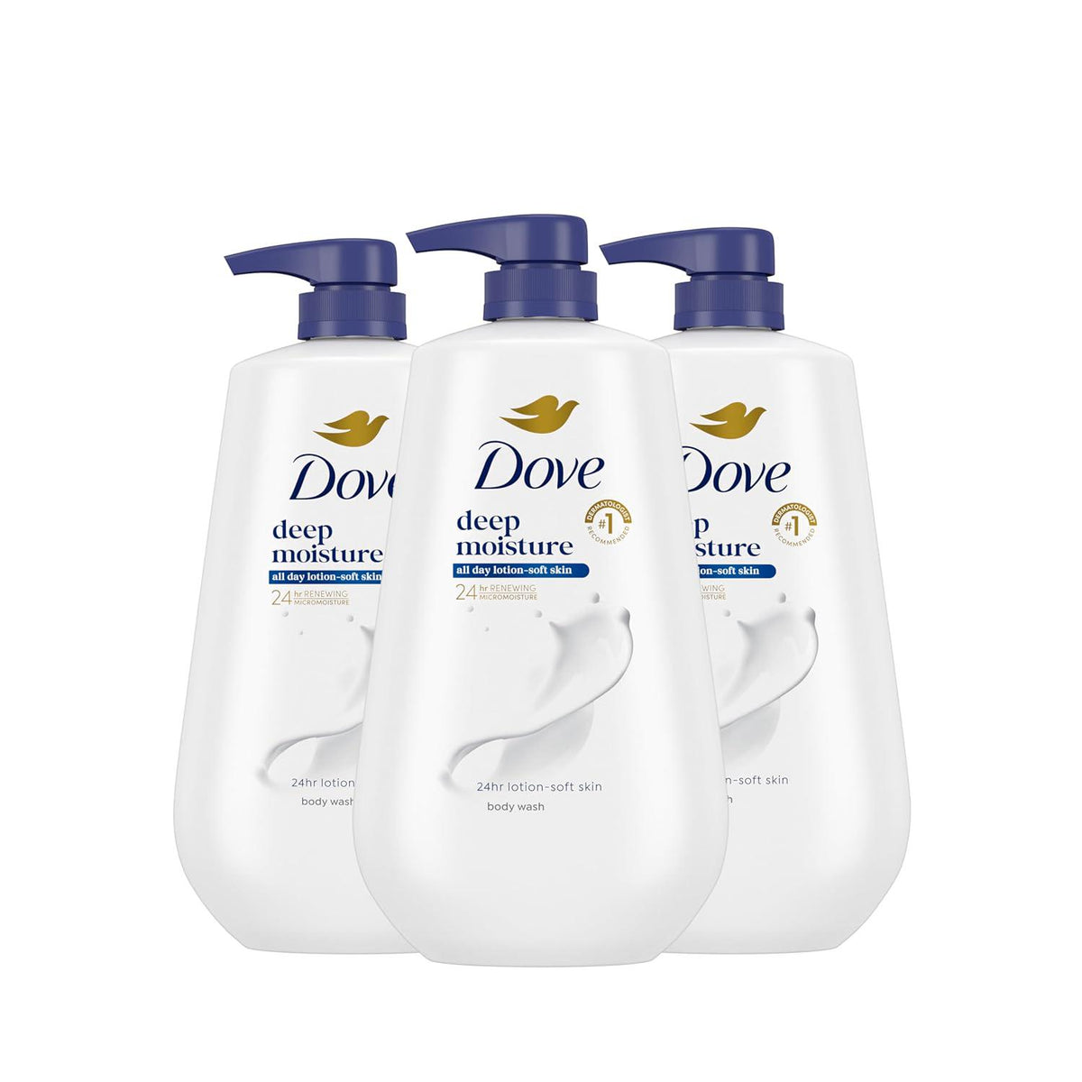 Dove Dove Body Wash With Pump 3 Count Deep Moisture For 24hr Lotion-Soft Skin Moisture Moisturizing Skin Cleanser With No Sulfates No Parabens
