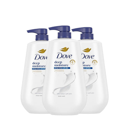 Dove Dove Body Wash With Pump 3 Count Deep Moisture For 24hr Lotion-Soft Skin Moisture Moisturizing Skin Cleanser With No Sulfates No Parabens