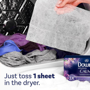 Downy Infusions Mega Dryer Sheets, Laundry Fabric Softener, Calm Lavender & Vanilla Bean, 180 Count (3 Boxes of 60 Sheets)