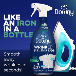 Downy Downy Wrinkle Release Spray, Travel Size Spray, All In One Formula, Removes Wrinkles, Static And Odor Eliminator, Crisp Linen Scent, 3 Fl Oz, Pack Of 3