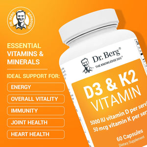 Dr. Berg D3+K2 5000 IU, 60 Capsules, With MCT, MK7, Bile Salts, Zinc & Magnesium for Optimal Absorption