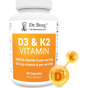 Dr. Berg D3+K2 5000 IU, 60 Capsules, With MCT, MK7, Bile Salts, Zinc & Magnesium for Optimal Absorption