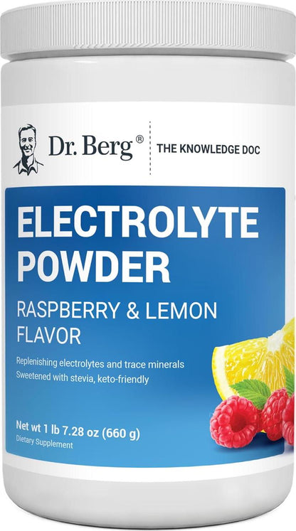 Dr Berg Nutritionals Zero-Sugar Hydration Keto Electrolyte Powder, 1000mg Potassium, Real Pink Himalayan Salt, Raspberry & Lemon Flavor, 100 Servings