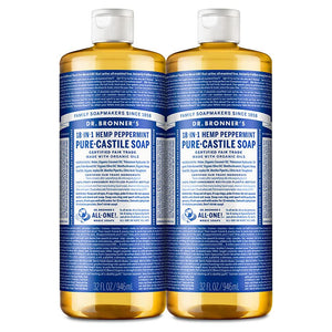 Dr. Bronner's Dr. Bronner's - Pure-Castile Liquid Soap (Peppermint, 32 Ounce, 2-Pack) - Made With Organic Oils, 18-in-1 Uses: Face, Body, Hair, Laundry, Pets And Dishes, Concentrated, Vegan, Non-GMO