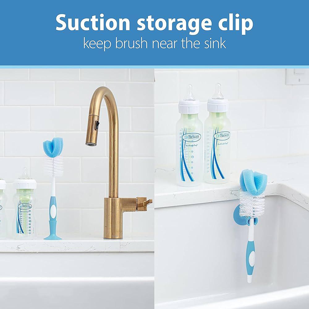 Dr. Brown's Baby Bottle Cleaning Brush With Sponge And Scrubber - Blue - 3-Pack,