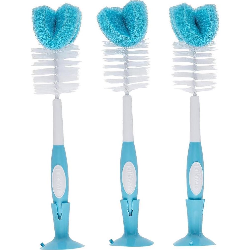 Dr. Brown's Baby Bottle Cleaning Brush With Sponge And Scrubber - Blue - 3-Pack,