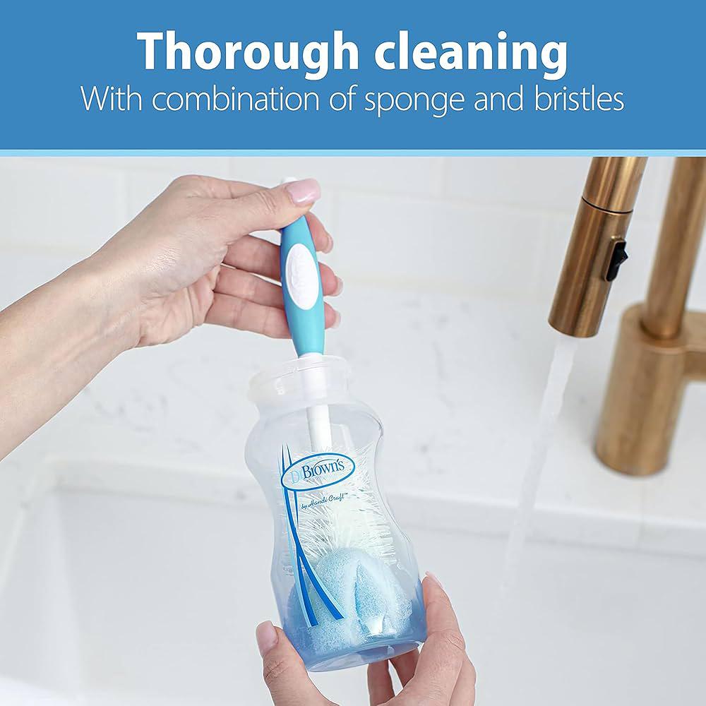 Dr. Brown's Baby Bottle Cleaning Brush With Sponge And Scrubber - Blue - 3-Pack,