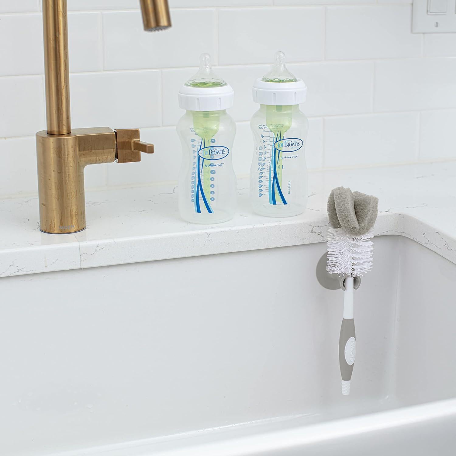 Dr. Brown's Baby Bottle Cleaning Brush With Sponge, Scrubber And Nipple Cleaner, Grey 1 Pack,072239326503