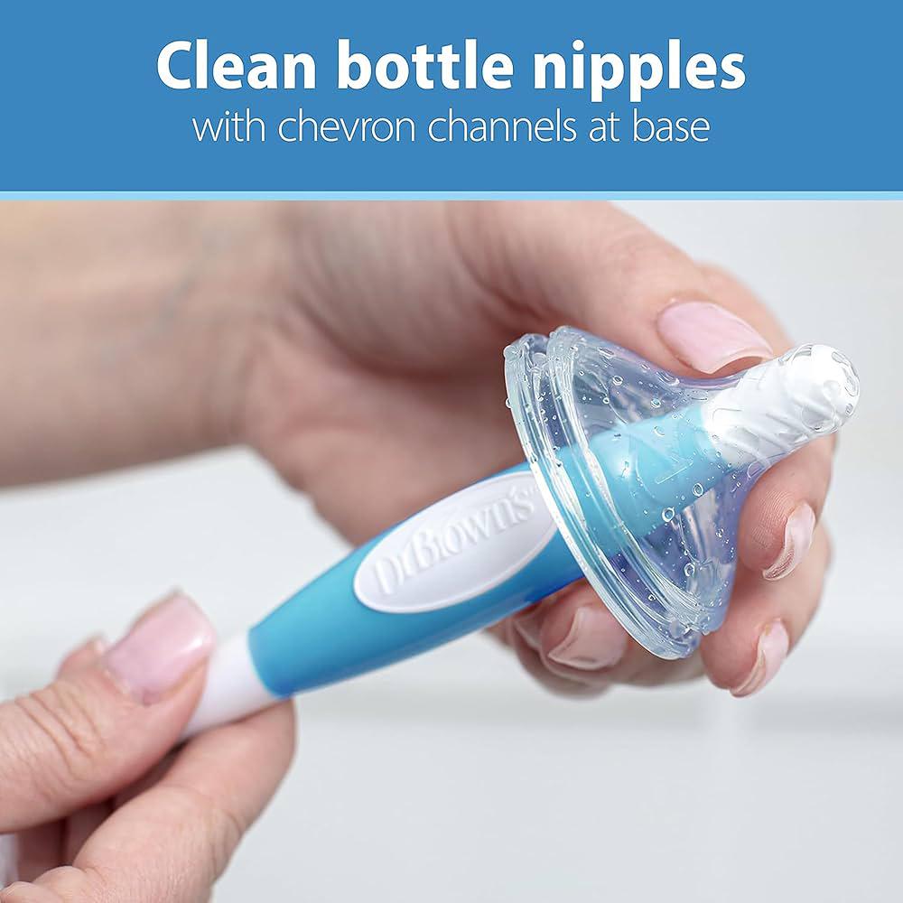 Dr. Brown's Baby Bottle Cleaning Brush With Sponge And Scrubber - Blue - 3-Pack,