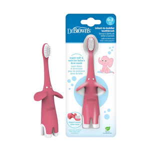 Dr Brown's Infant to Toddler Training Toothbrush, Soft for Baby's First Teeth, Pink Elephant, 0-3 Years (Colors/Styles May Vary)