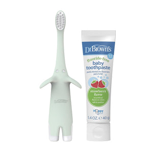 Dr. Brown's Dr. Brown's Infant-to-Toddler Training Toothbrush Set, Mint Elephant With Fluoride-Free Strawberry Baby Toothpaste, 0-3 Years (Styles May Vary)