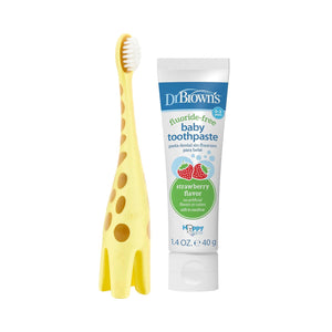 Dr Brown's Infant to Toddler Training Toothbrush Set, Fluoride-Free Baby Toothpaste, Strawberry Giraffe, 14oz, 0-3 Years