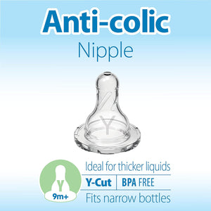 Dr. Brown S Natural Flow Y-Cut Narrow Baby Bottle Silicone Nipple, Ideal For Thicker Liquids, 9m+, 100% Silicone Bottle Nipple, 6 Count,