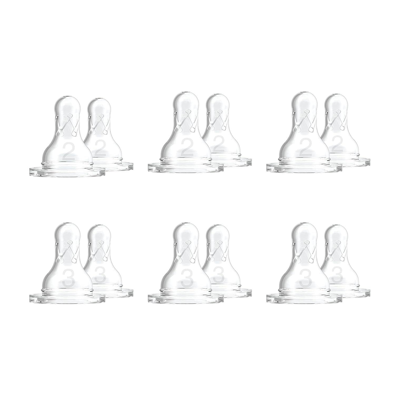 Dr. Brown S Natural Flow Level 2 And Level 3 Narrow Baby Bottle Silicone Nipples, Medium-Fast Flow, 6m+, 100% Silicone Bottle Nipple, 6 Pack,