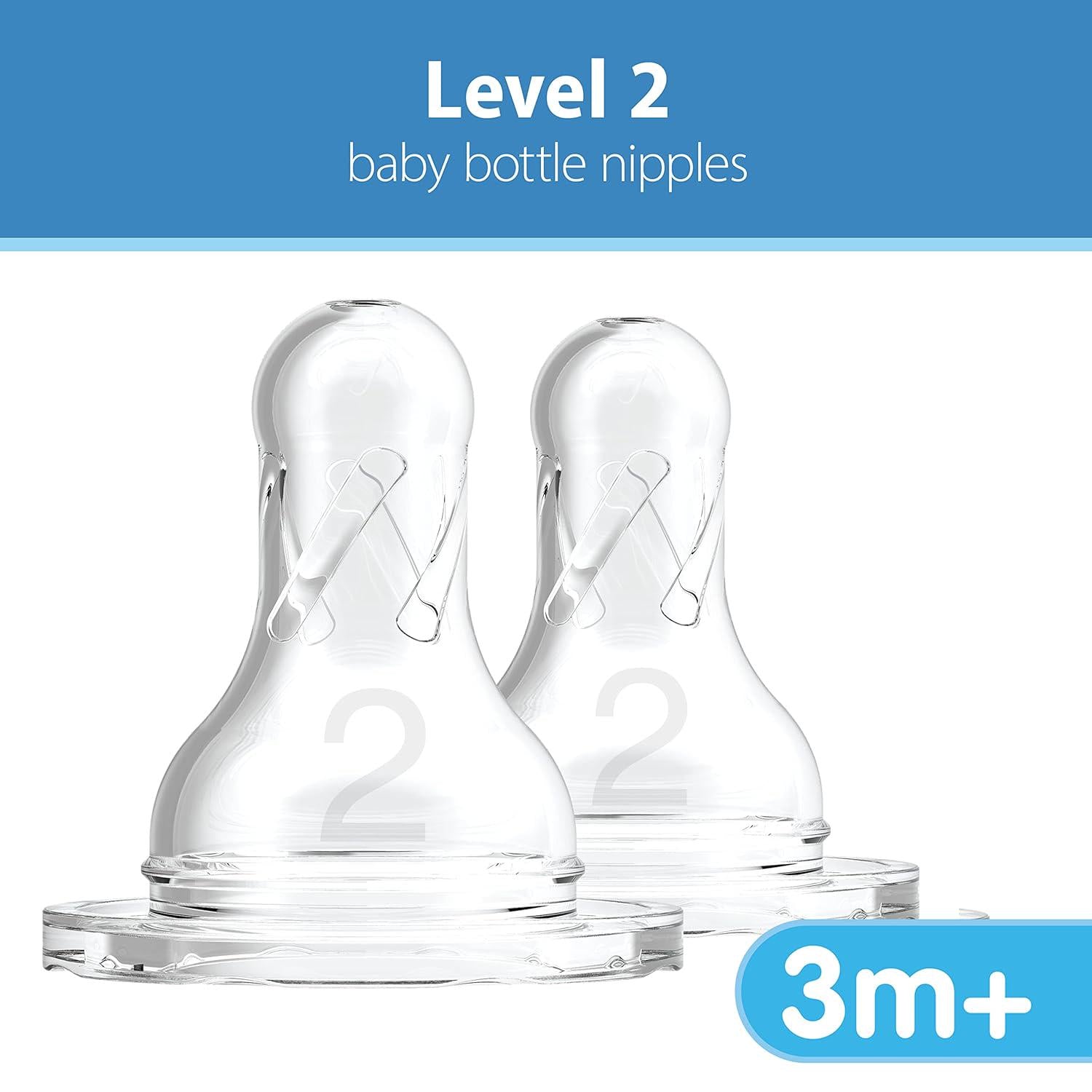 Dr. Brown S Natural Flow Level 2 And Level 3 Narrow Baby Bottle Silicone Nipples, Medium-Fast Flow, 6m+, 100% Silicone Bottle Nipple, 6 Pack,