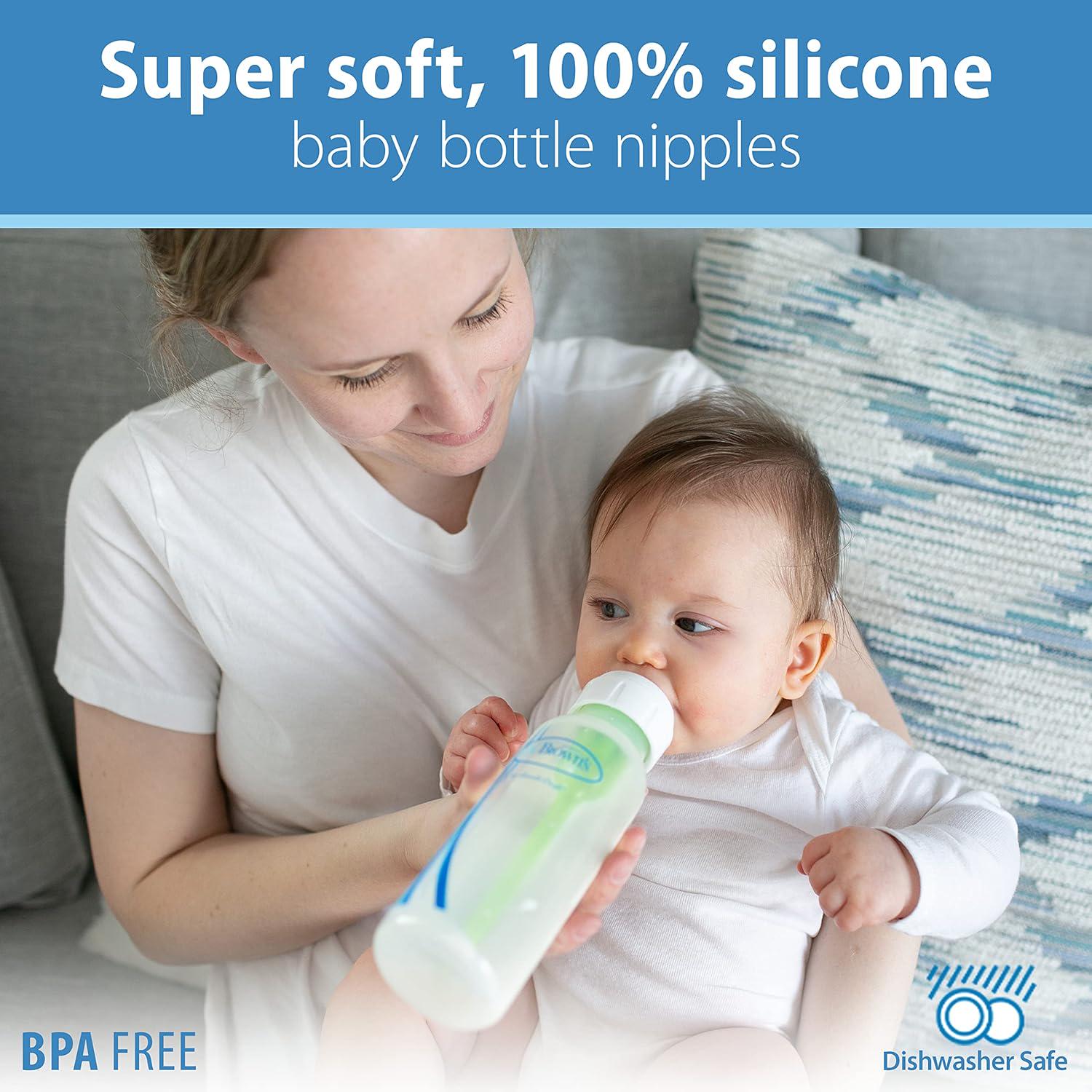 Dr. Brown S Natural Flow Level 2 Narrow Baby Bottle Silicone Nipple, Medium Flow, 3m+, 100% Silicone Bottle Nipple, 6 Count,