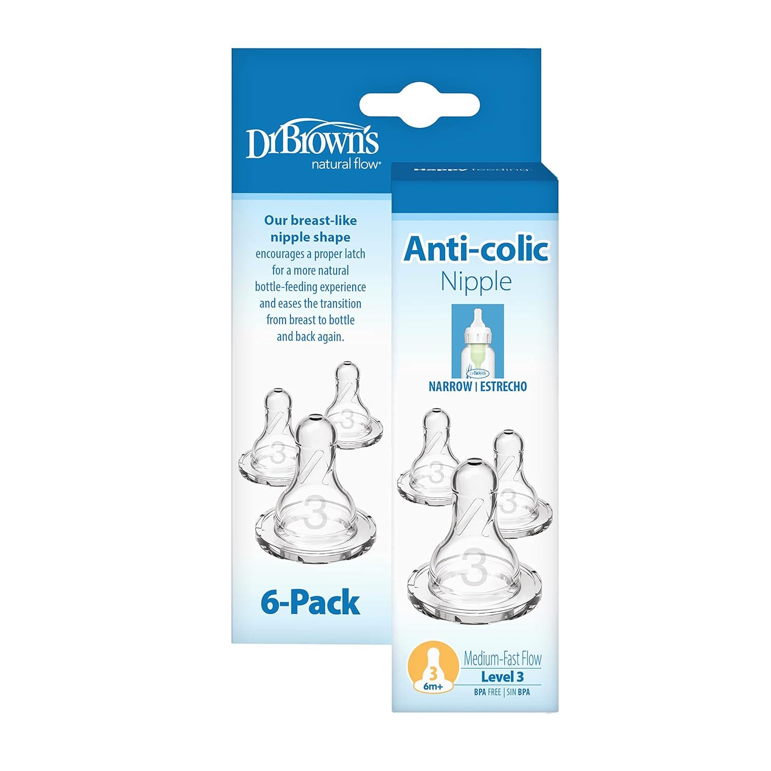 Dr. Brown's Original Nipple, Level 3 (6m+), 6 Count,
