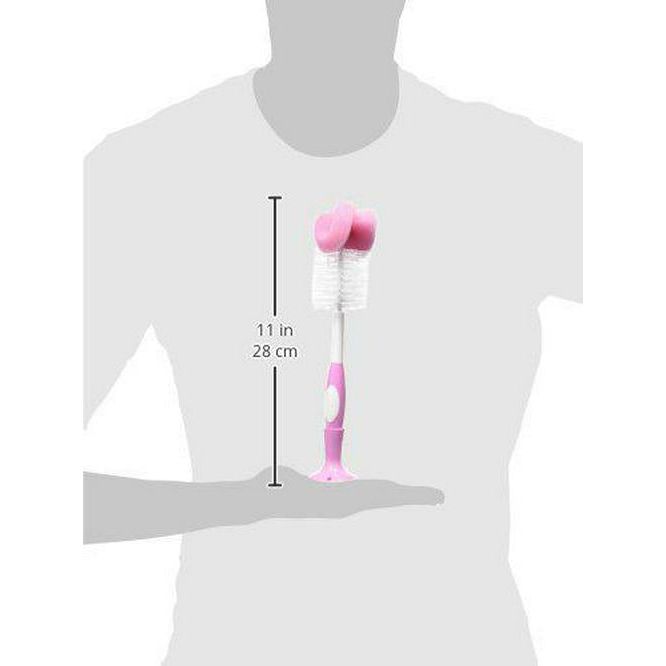Dr. Brown's Reusable Sponge Baby Bottle Cleaning Brush With Suction Cup Stand, Scrubber And Nipple Cleaner, Pink 1-Pack,072239300282