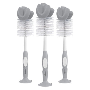 Dr. Brown's Reusable Sponge Baby Bottle Cleaning Brush Set With Suction Cup Stand, Scrubber And Nipple Cleaner, Gray, 3 Pack,072239327807
