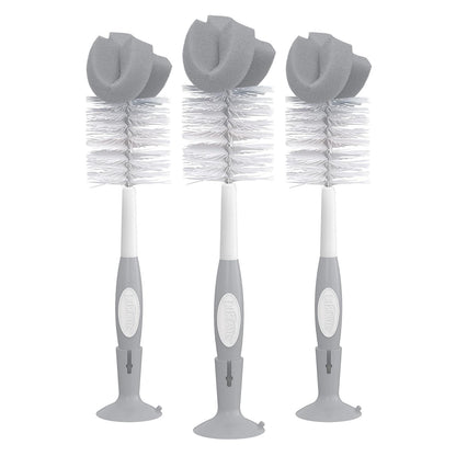 Dr. Brown's Reusable Sponge Baby Bottle Cleaning Brush Set With Suction Cup Stand, Scrubber And Nipple Cleaner, Gray, 3 Pack,072239327807
