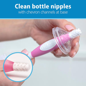 Dr. Brown's Reusable Sponge Baby Bottle Cleaning Brush Set With Suction Cup Stand, Scrubber And Nipple Cleaner, Pink, 3 Pack,072239327791