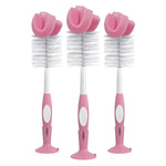 Dr. Brown's Reusable Sponge Baby Bottle Cleaning Brush Set With Suction Cup Stand, Scrubber And Nipple Cleaner, Pink, 3 Pack,072239327791