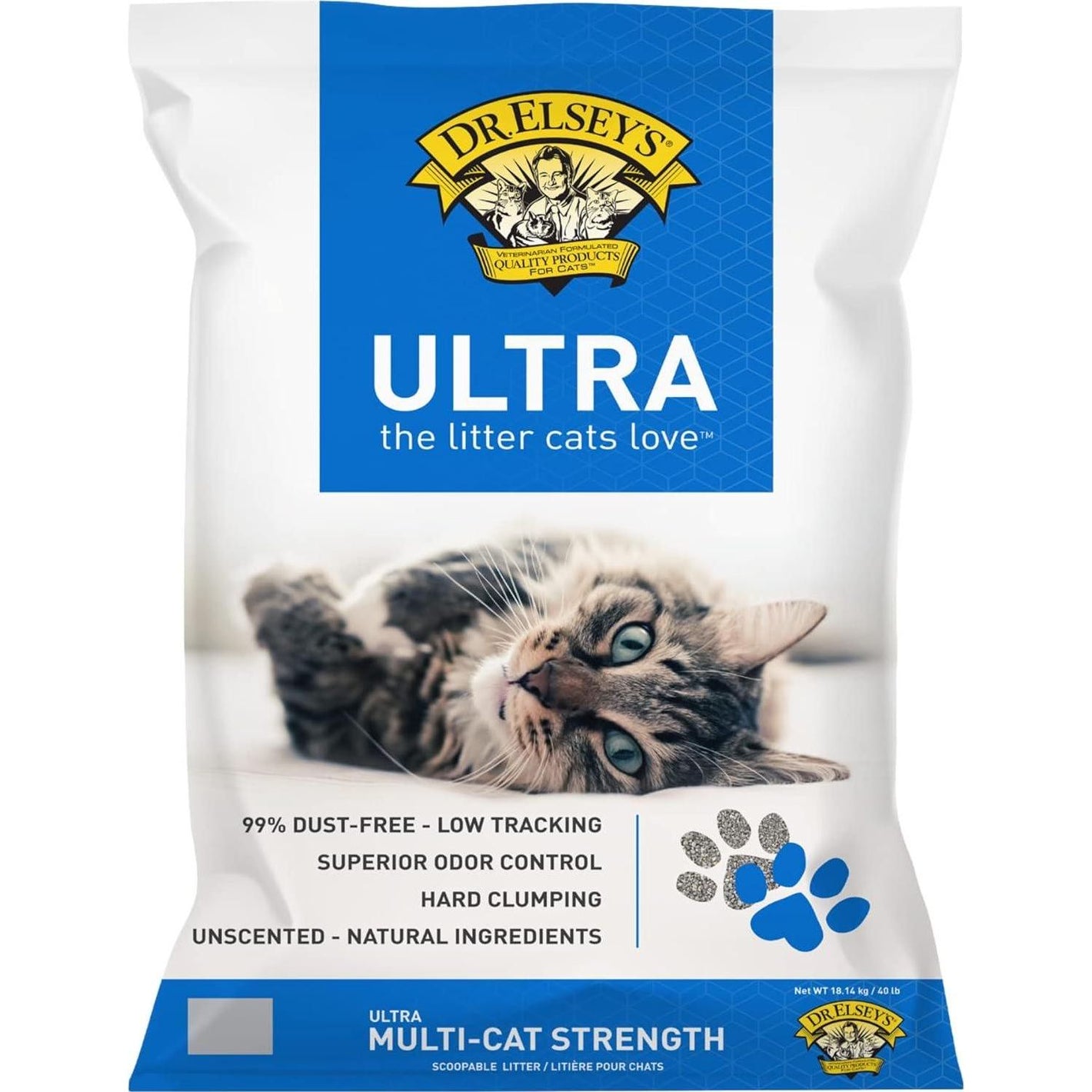 Dr. Elsey's Ultra Clumping Clay Cat Litter 40 lb Unscented Hard Clumps Low Tracking Easy Cleanup