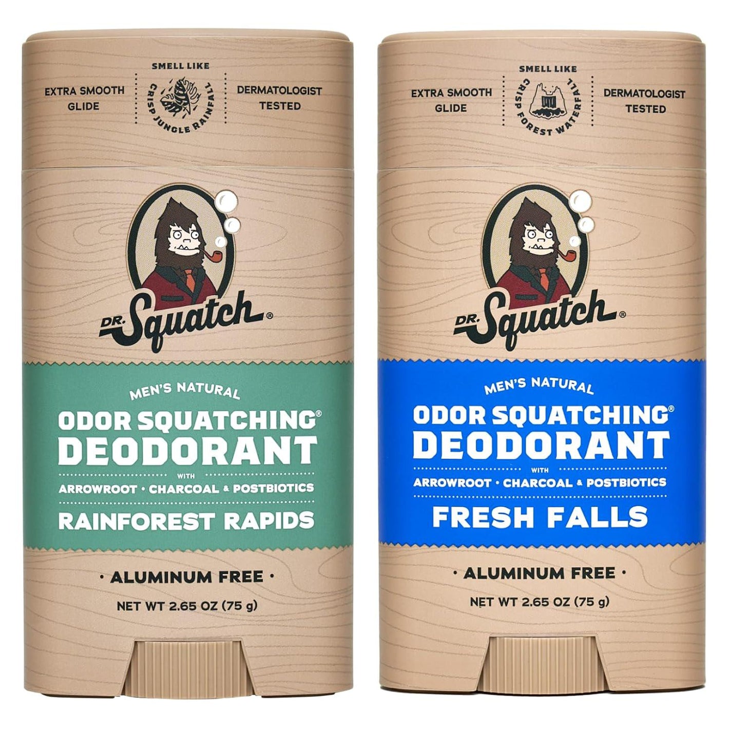 Dr. Squatch Dr. Squatch Natural Deodorant For Men Odor-Squatching Men's Deodorant Aluminum Free - Rainforest Rapids + Fresh Falls (2.65 Oz, 2 Pack)