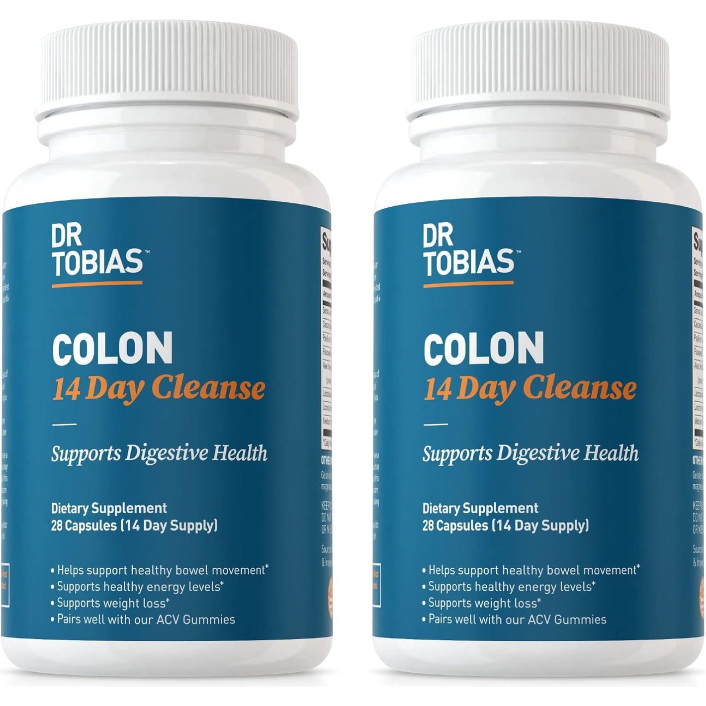 Dr Tobias Colon Cleanse, 14-Day Detox Advanced Gut Cleanse with Cascara Sagrada, Psyllium Husk, Senna Leaf, Probiotics 2 Bottles, 28 Capsules Each