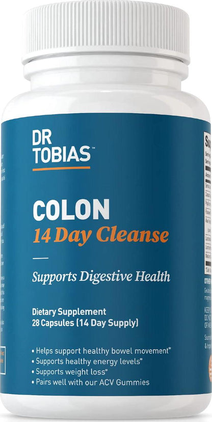 Dr Tobias Colon 14-Day Cleanse, Advanced Detox for Women & Men, Cascara Sagrada & Probiotics, Non-GMO, 28 Capsules, 1-2 Daily