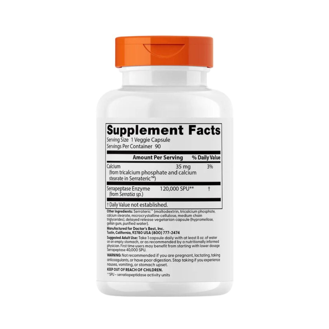 Doctor's Best High Potency Serrapeptase 120,000 SPU 90 Veg Capsules,753950002319
