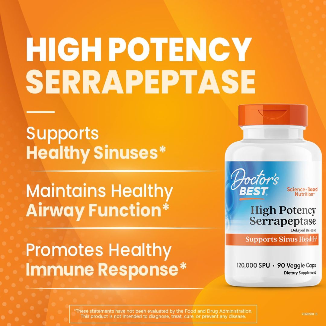 Doctor's Best High Potency Serrapeptase 120,000 SPU 90 Veg Capsules,753950002319