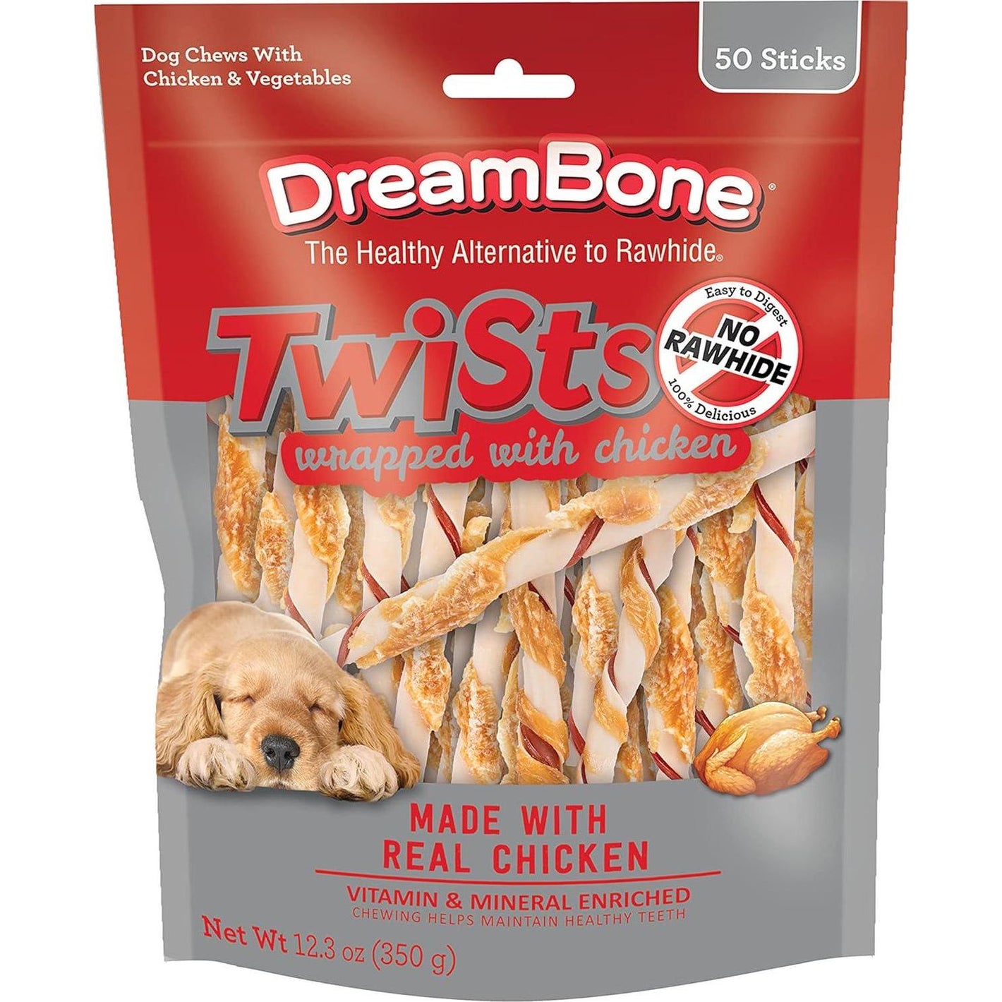 DreamBone Twist Sticks, 50 Count, Rawhide-Free Dog Chews Wrapped with Real Chicken, Safe & Delicious Treat