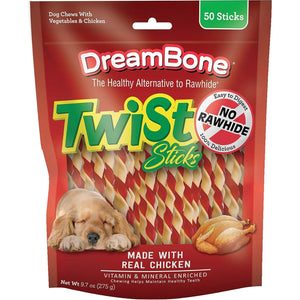 DreamBone Twist Sticks 50 Ct, Rawhide-Free Dog Chews, Made with Real Chicken, Supports Clean Teeth, Digestible