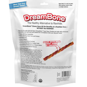 DreamBone Twisties Triple Flavor Dog Chews 7.05 oz 25 Count Real Beef Pork Chicken Rawhide Free
