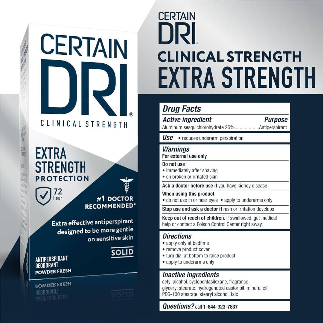 Certain DRI Powder Fresh Extra Strength Protection Antiperspirant Deodorant Stick 48g,889476716178