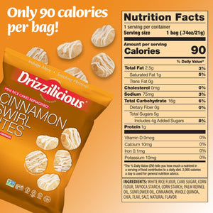 Drizzilicious Mini Rice Cakes, Cinnamon Swirl, 074oz Pack of 10, Gluten-Free, Vegan, Low Calorie Snack for Kids & Adults