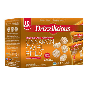 Drizzilicious Mini Rice Cakes, Cinnamon Swirl, 074oz Pack of 10, Gluten-Free, Vegan, Low Calorie Snack for Kids & Adults
