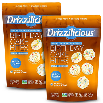 Drizzilicious Drizzilicious Mini Rice Cakes Birthday Cake - Rice Crisps, Healthy Snack For Adults And Kids, Flavored Rice Cakes, Vegan, Gluten Free, Allergen Free, Only 90 Calories Per Serving - 4 Oz (Pack Of 2)