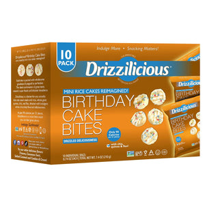Drizzilicious Drizzilicious Mini Rice Cakes Birthday Cake - Rice Crisps, Healthy Snack For Adults And Kids, Flavored Rice Cakes, Vegan, Gluten Free, Allergen Free, Only 90 Calories Per Bag - 0.74 Oz (Pack Of 10)